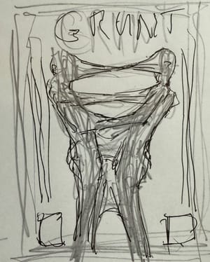 Thumbnail of an idea for @vanleathermen‘s next month’s GRUNT poster… because @Rubbout is coming.